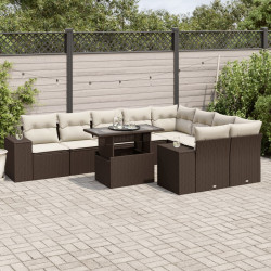 10 Pcs conj. sofás jardim com almofadões vime PE castanho