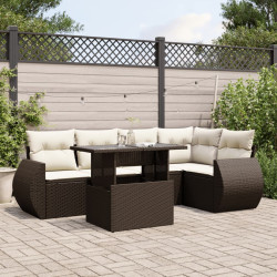 6 Pcs conjunto de sofás jardim c/ almofadões vime PE castanho