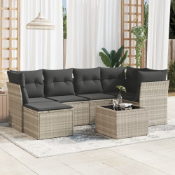 7 Pcs conj. sofás jardim com almofadões vime PE cinzento-claro
