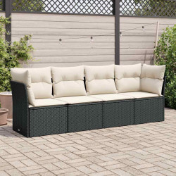 4 Pcs conjunto de sofás para jardim c/ almofadões vime PE preto