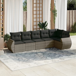 6 Pcs conjunto sofás de jardim com almofadões vime cinzento