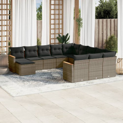 12 Pcs conjunto de sofás jardim c/ almofadões vime PE cinzento