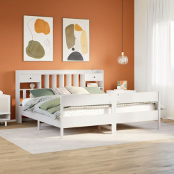 Cama com estante sem colchão 180x200 cm pinho maciço branco