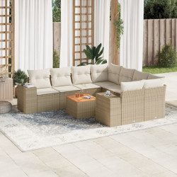 9 Pcs conjunto de sofás p/ jardim com almofadões vime PE bege