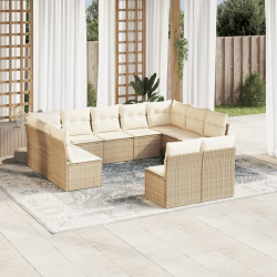 11 Pcs conjunto sofás de jardim c/ almofadões vime PE bege