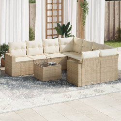 9 Pcs conjunto de sofás p/ jardim com almofadões vime PE bege