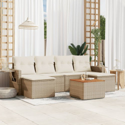 7 Pcs conjunto de sofás p/ jardim com almofadões vime PE bege