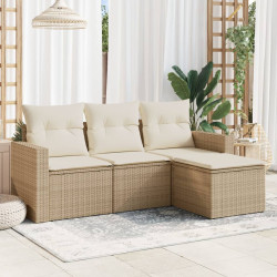 4 Pcs conjunto de sofás para jardim c/ almofadões vime PE bege