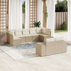 9 Pcs conjunto de sofás p/ jardim com almofadões vime PE bege