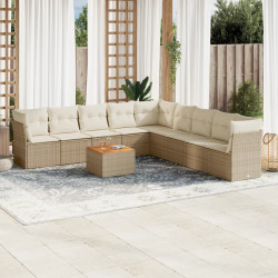 10 Pcs conjunto de sofás p/ jardim com almofadões vime PE bege