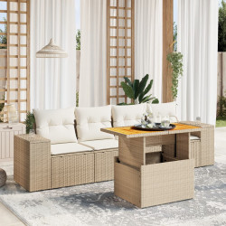 5 Pcs conjunto de sofás p/ jardim com almofadões vime PE bege