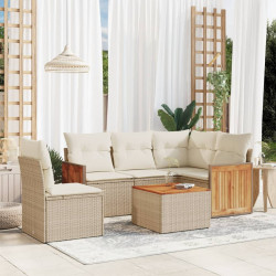 6 Pcs conjunto de sofás p/ jardim com almofadões vime PE bege