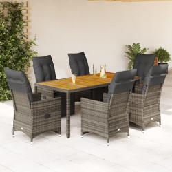 7 Pcs conjunto bistrô de jardim c/ almofadões vime PE cinza