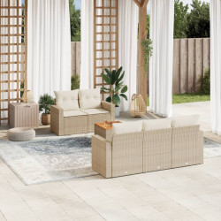 6 Pcs conjunto de sofás p/ jardim com almofadões vime PE bege