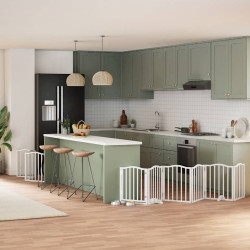 Portão p/ cães com porta dobrável 9 painéis 450 cm álamo branco