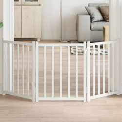 Portão p/ cães dobrável 3 painéis 150 cm abeto maciço branco