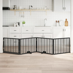 Portão p/ cães com porta dobrável 4 painéis 320 cm álamo preto