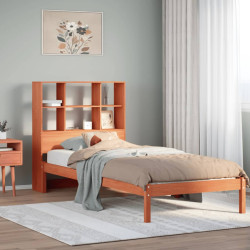 Cama c/ estante sem colchão 100x200cm pinho maciço castanho-mel