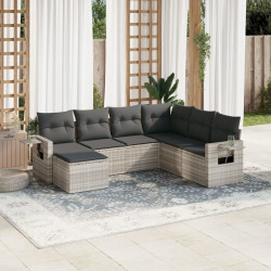 7 Pcs conj. sofás jardim com almofadões vime PE cinzento-claro