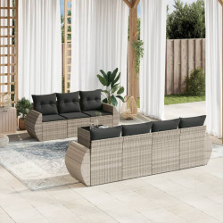 8 Pcs conj. sofás jardim c/ almofadões vime PE cinzento-claro