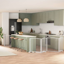 Portão p/ cães com porta dobrável 8 painéis 640 cm álamo branco