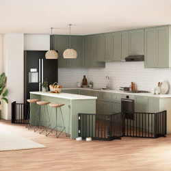 Portão p/ cães com porta dobrável 8 painéis 640 cm álamo preto