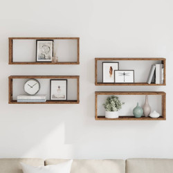 Prateleiras parede em cubo 4pcs deriv. de madeira madeira velha