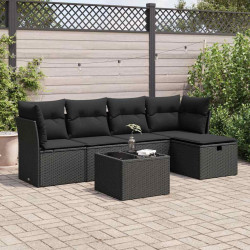 6 Pcs conjunto sofás de jardim c/ almofadões vime PE preto