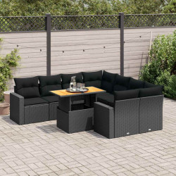 9 Pcs conjunto de sofás p/ jardim c/ almofadões vime PE preto
