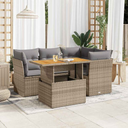 5 Pcs conjunto de sofás p/ jardim com almofadões vime PE bege