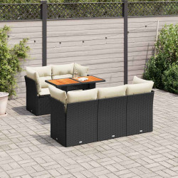6 Pcs conjunto sofás de jardim c/ almofadões vime PE preto