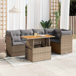 6 Pcs conjunto de sofás p/ jardim com almofadões vime PE bege