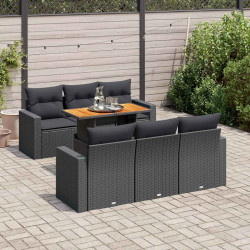 7 Pcs conjunto de sofás p/ jardim c/ almofadões vime PE preto