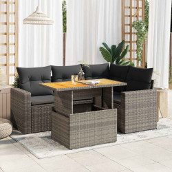 5 Pcs conjunto sofás de jardim c/ almofadões vime PE cinzento