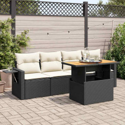 5 Pcs conjunto sofás de jardim com almofadões vime PE preto