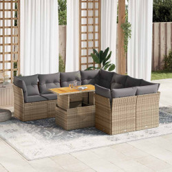 9 Pcs conjunto de sofás p/ jardim com almofadões vime PE bege