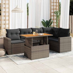 6 Pcs conjunto sofás de jardim com almofadões vime cinzento