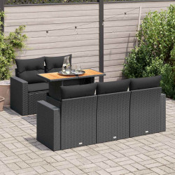 6 Pcs conjunto sofás de jardim c/ almofadões vime PE preto