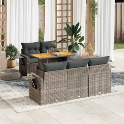 6 Pcs conjunto sofás de jardim com almofadões vime cinzento