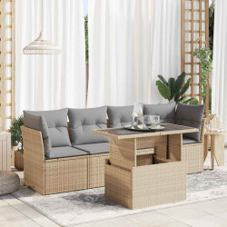 5 Pcs conjunto de sofás p/ jardim com almofadões vime PE bege