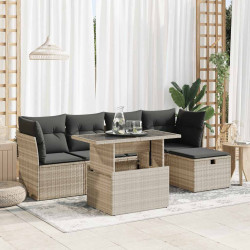6 Pcs conj. sofás jardim com almofadões vime PE cinzento-claro