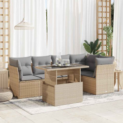 6 Pcs conjunto de sofás p/ jardim com almofadões vime PE bege