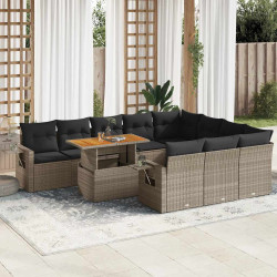 11 Pcs conjunto sofás de jardim c/ almofadões vime PE cinzento