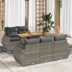 6 Pcs conjunto sofás de jardim com almofadões vime cinzento