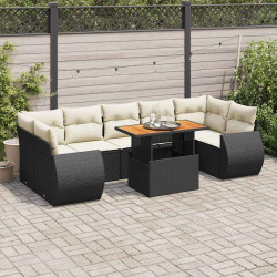8 Pcs conjunto sofás de jardim com almofadões vime PE preto