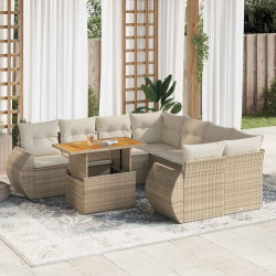 9 Pcs conjunto de sofás p/ jardim com almofadões vime PE bege