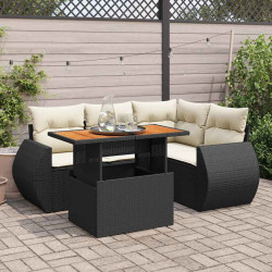 5 Pcs conjunto sofás de jardim com almofadões vime PE preto