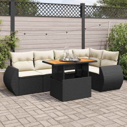 6 Pcs conjunto sofás de jardim c/ almofadões vime PE preto