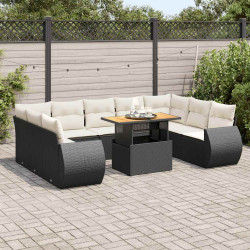 10 Pcs conjunto sofás de jardim c/ almofadões vime PE preto