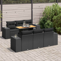 7 Pcs conjunto de sofás p/ jardim c/ almofadões vime PE preto